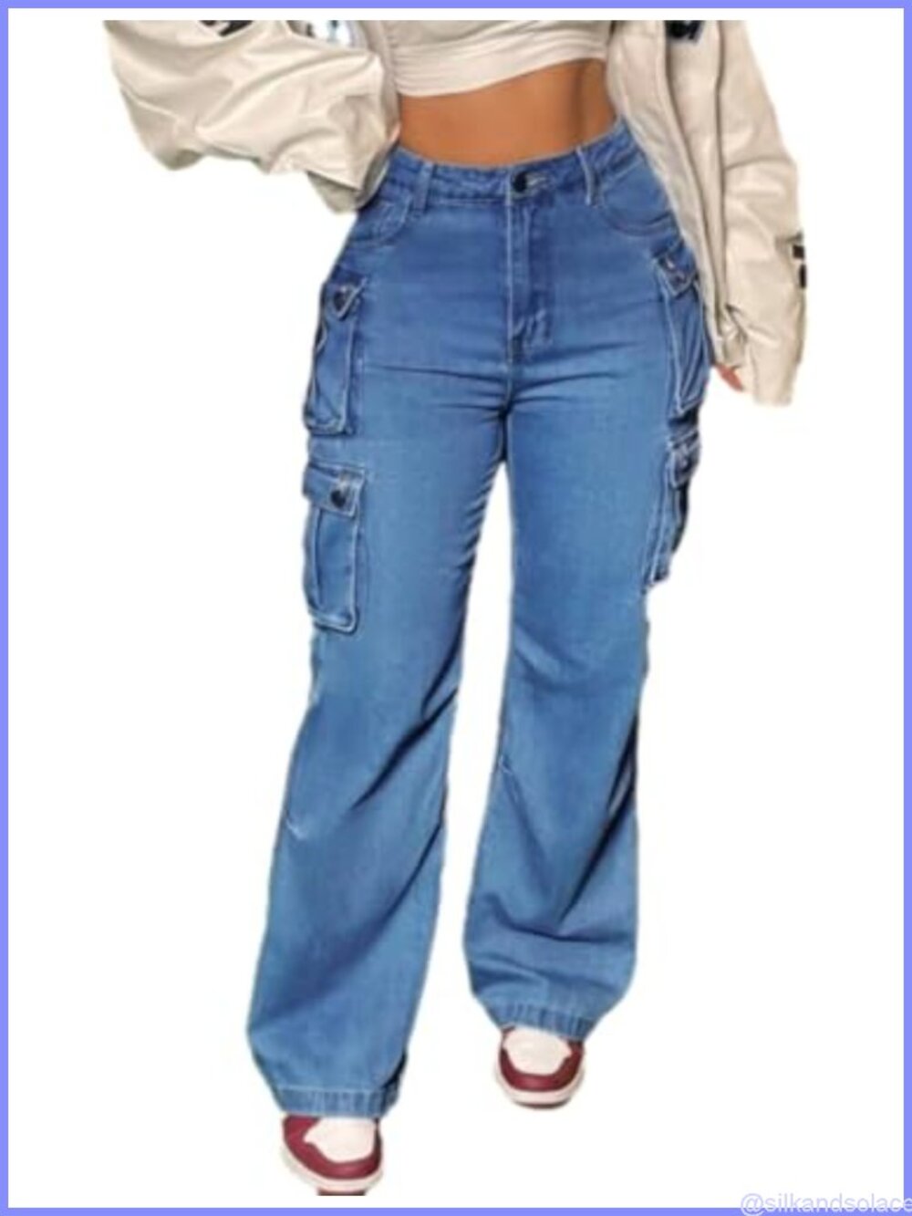 Women's Cargo Jeans Cotton Blend Low Rise Baggy Y2K Streetwear